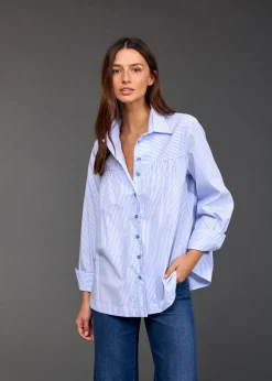 Chemises & Blouses-Lauren Vidal CHEMISE POPELINE RISA Ciel