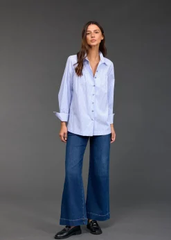 Chemises & Blouses-Lauren Vidal CHEMISE POPELINE RISA Ciel