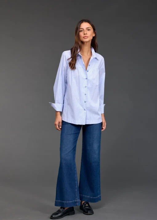 Chemises & Blouses-Lauren Vidal CHEMISE POPELINE RISA Ciel