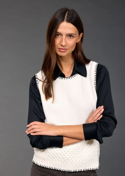 Pulls & Gilets-Lauren Vidal Debardeur en maille Jessy Creme