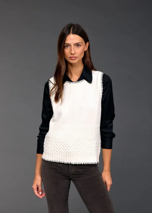 Pulls & Gilets-Lauren Vidal Debardeur en maille Jessy Creme