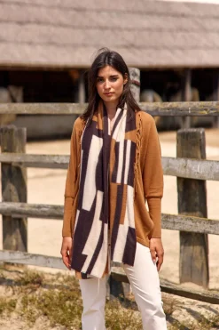 Accessoires-Lauren Vidal ECHARPE DUVETEUSE IMPRIMEE NOAH Beige