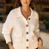 Pulls & Gilets-Lauren Vidal GILET BOUCLETTE MANON Creme