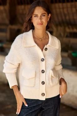 Pulls & Gilets-Lauren Vidal GILET BOUCLETTE MANON Creme