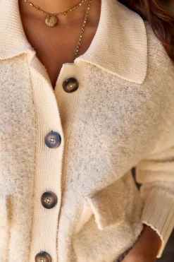 Pulls & Gilets-Lauren Vidal GILET BOUCLETTE MANON Creme