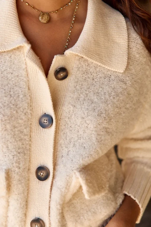 Pulls & Gilets-Lauren Vidal GILET BOUCLETTE MANON Creme