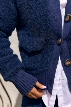 Pulls & Gilets-Lauren Vidal GILET BOUCLETTE MANON Blue