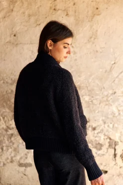 Pulls & Gilets-Lauren Vidal GILET BOUCLETTE MANON Noir