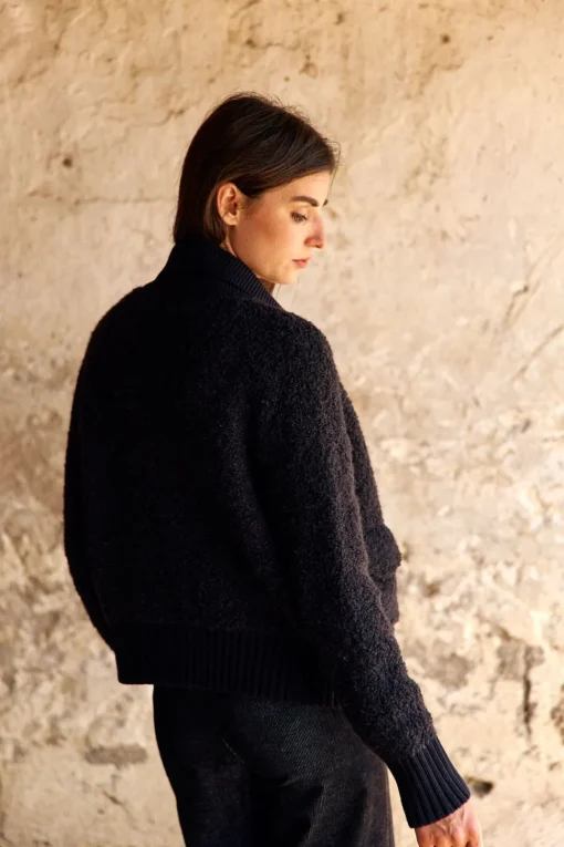 Pulls & Gilets-Lauren Vidal GILET BOUCLETTE MANON Noir