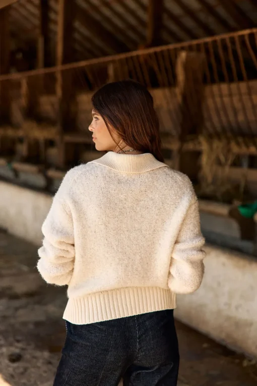 Pulls & Gilets-Lauren Vidal GILET BOUCLETTE MANON Creme