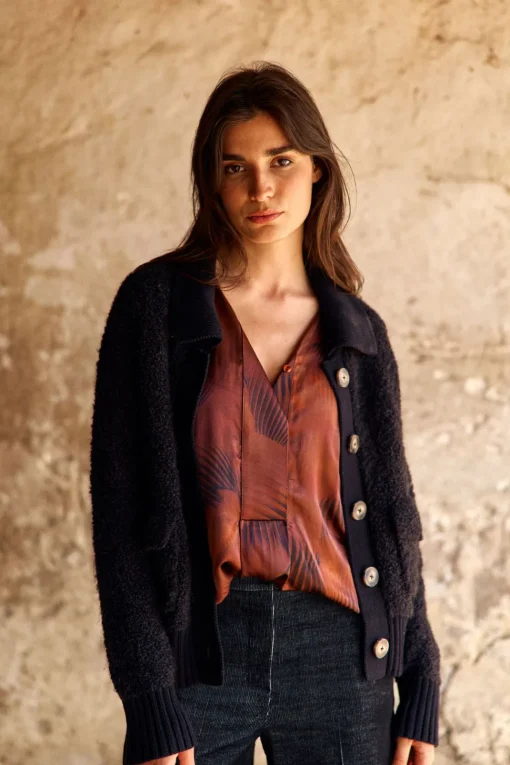 Pulls & Gilets-Lauren Vidal GILET BOUCLETTE MANON Noir
