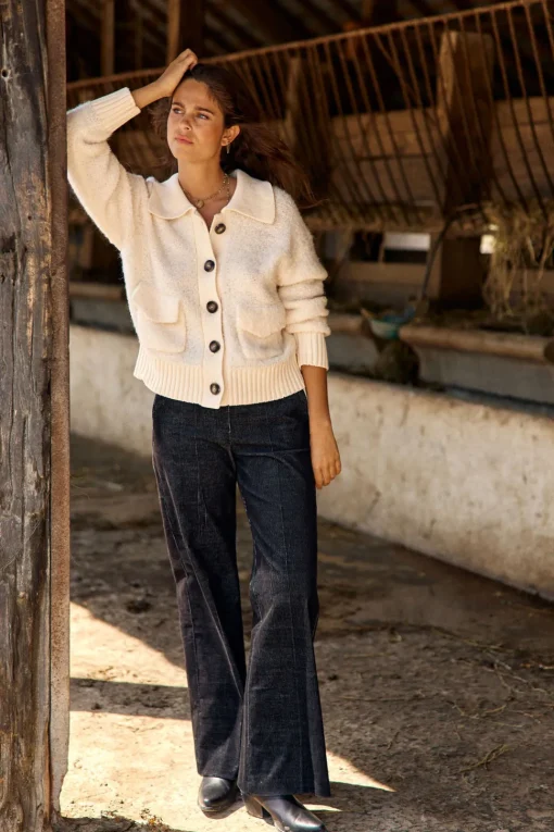 Pulls & Gilets-Lauren Vidal GILET BOUCLETTE MANON Creme