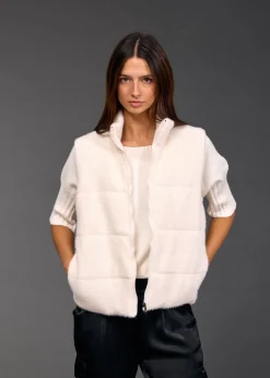Vestes & Manteaux-Lauren Vidal GILET SANS MANCHES TALIA Creme