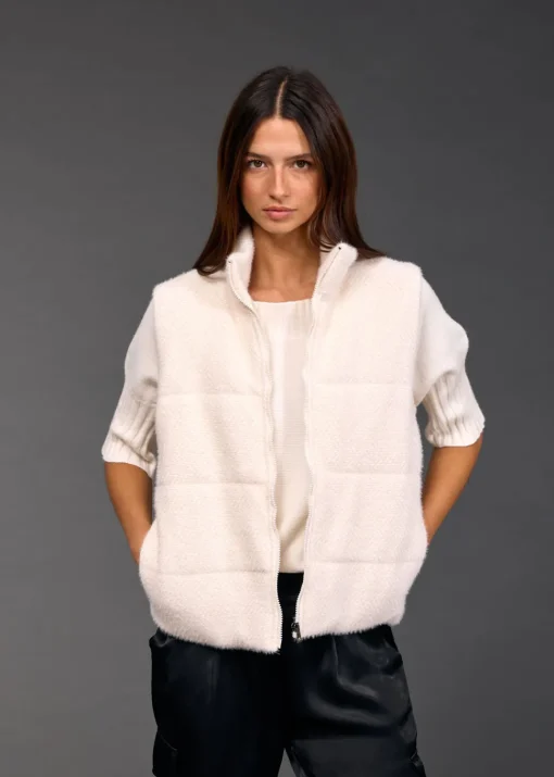 Vestes & Manteaux-Lauren Vidal GILET SANS MANCHES TALIA Creme