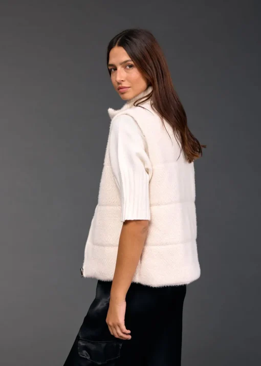 Vestes & Manteaux-Lauren Vidal GILET SANS MANCHES TALIA Creme