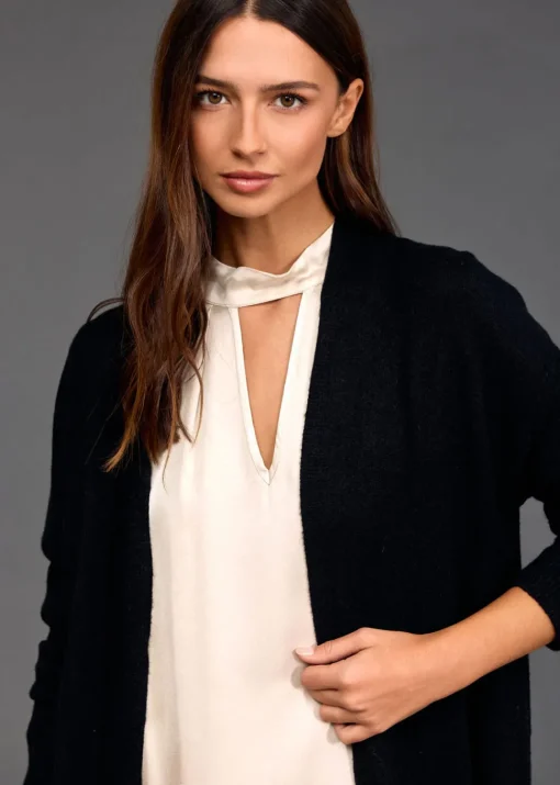 Pulls & Gilets-Lauren Vidal Long gilet en maille Tessie Noir