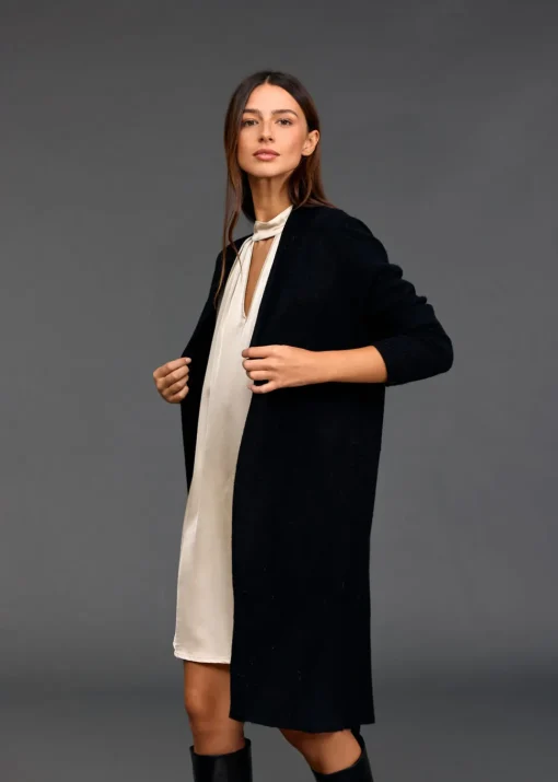 Pulls & Gilets-Lauren Vidal Long gilet en maille Tessie Noir
