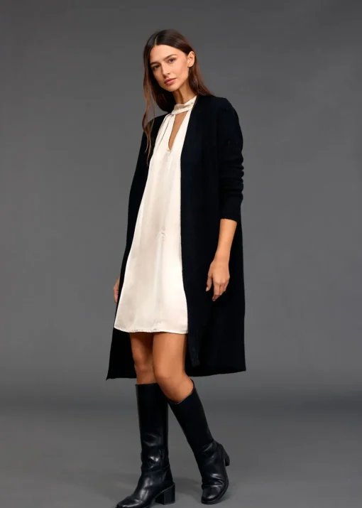 Pulls & Gilets-Lauren Vidal Long gilet en maille Tessie Noir