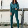 Pantalons-Lauren Vidal PANTALON CHINO EN VELOURS DINO Green