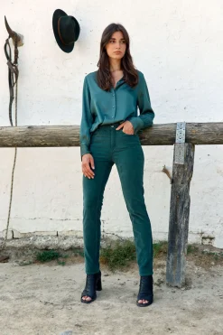 Pantalons-Lauren Vidal PANTALON CHINO EN VELOURS DINO Green