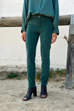 Pantalons-Lauren Vidal PANTALON CHINO EN VELOURS DINO Green