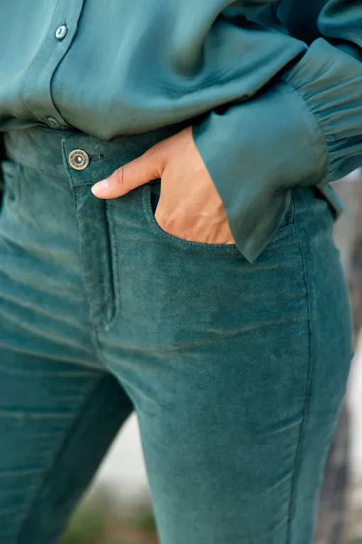 Pantalons-Lauren Vidal PANTALON CHINO EN VELOURS DINO Green