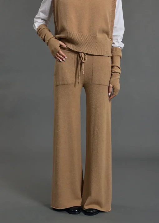 Pantalons-Lauren Vidal PANTALON JOGGING EN MAILLE RAQUEL Camel