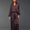 Pantalons-Lauren Vidal PANTALON LARGE EN VISCOSE JACQUARD WILLY Raisin