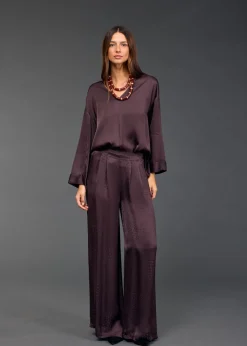 Pantalons-Lauren Vidal PANTALON LARGE EN VISCOSE JACQUARD WILLY Raisin