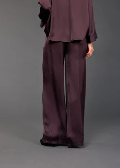 Pantalons-Lauren Vidal PANTALON LARGE EN VISCOSE JACQUARD WILLY Raisin