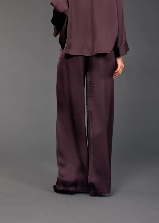 Pantalons-Lauren Vidal PANTALON LARGE EN VISCOSE JACQUARD WILLY Raisin