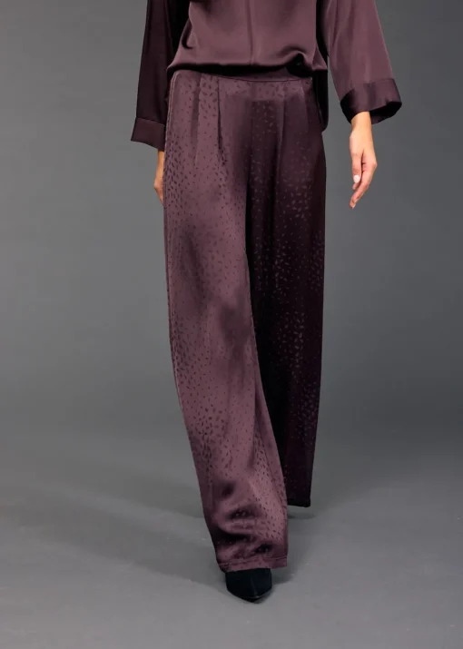 Pantalons-Lauren Vidal PANTALON LARGE EN VISCOSE JACQUARD WILLY Raisin