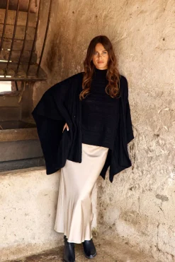 Pulls & Gilets-Lauren Vidal Poncho torsadé Roca Noir