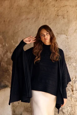 Pulls & Gilets-Lauren Vidal Poncho torsadé Roca Noir