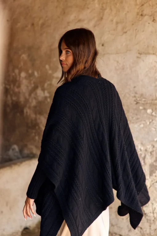 Pulls & Gilets-Lauren Vidal Poncho torsadé Roca Noir