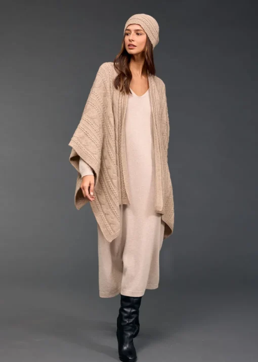 Pulls & Gilets-Lauren Vidal Poncho torsadé Roca Sable