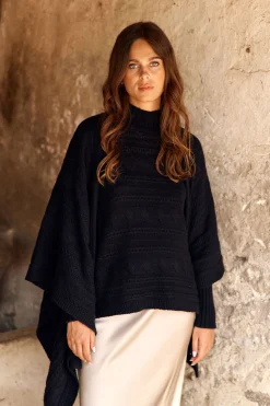 Pulls & Gilets-Lauren Vidal Poncho torsadé Roca Noir