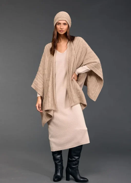Pulls & Gilets-Lauren Vidal Poncho torsadé Roca Sable