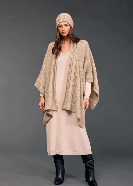 Pulls & Gilets-Lauren Vidal Poncho torsadé Roca Sable