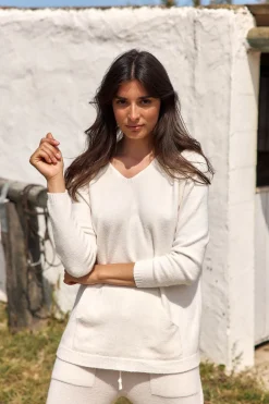 Pulls & Gilets-Lauren Vidal PULL À CAPUCHE JANICE Ecru