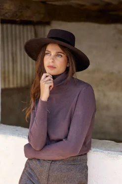 Pulls & Gilets-Lauren Vidal PULL COL ROULÉ FITTÉ FALBA Raisin