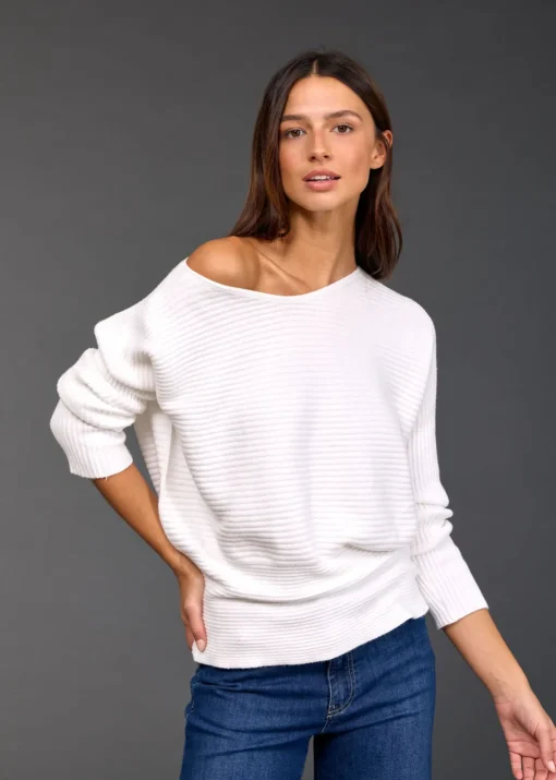 Pulls & Gilets-Lauren Vidal PULL CÔTELÉ SOHO Blanc