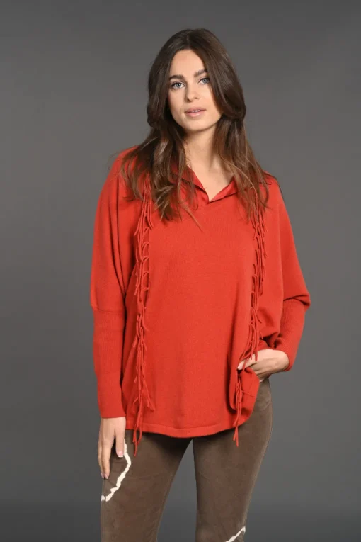 Pulls & Gilets-Lauren Vidal Pull Frangé en laine Naomi Paprika