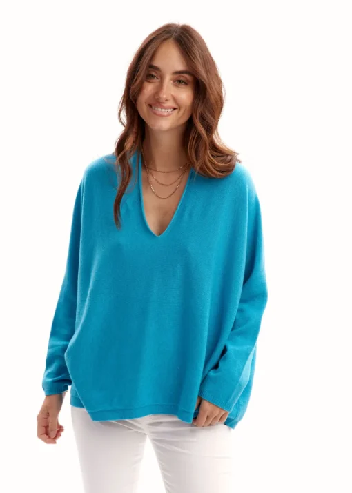 Pulls & Gilets-Lauren Vidal Pull oversize col V Turkis