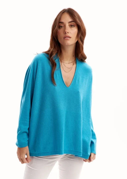 Pulls & Gilets-Lauren Vidal Pull oversize col V Turkis