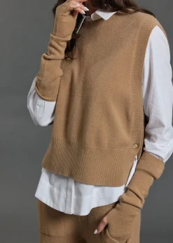 Pulls & Gilets-Lauren Vidal Pull sans manches Marcia Camel