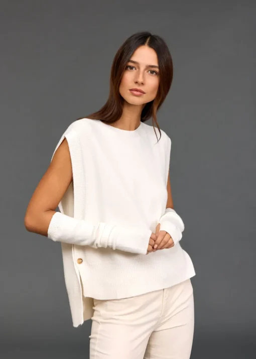 Pulls & Gilets-Lauren Vidal Pull sans manches Marcia Ecru