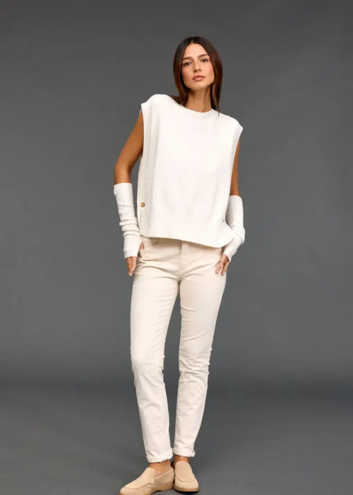 Pulls & Gilets-Lauren Vidal Pull sans manches Marcia Ecru