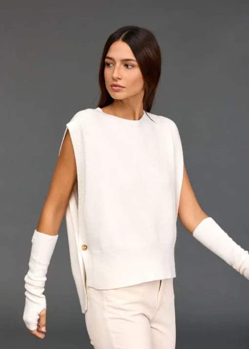 Pulls & Gilets-Lauren Vidal Pull sans manches Marcia Ecru