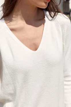 Pulls & Gilets-Lauren Vidal PULL V AVEC NERVURES ELLEN Ecru